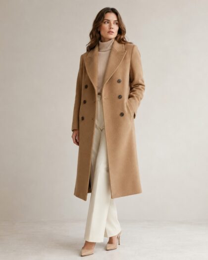 Double Breasted Wool Blend Coat