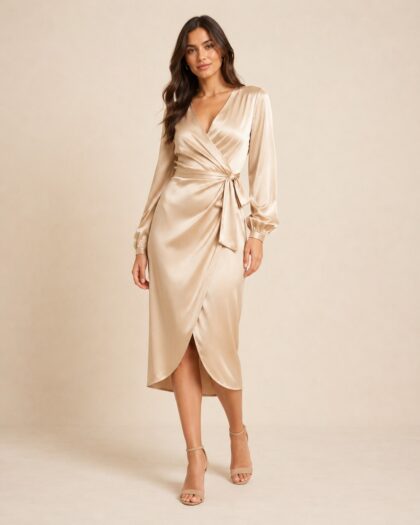 Satin Wrap Midi Dress