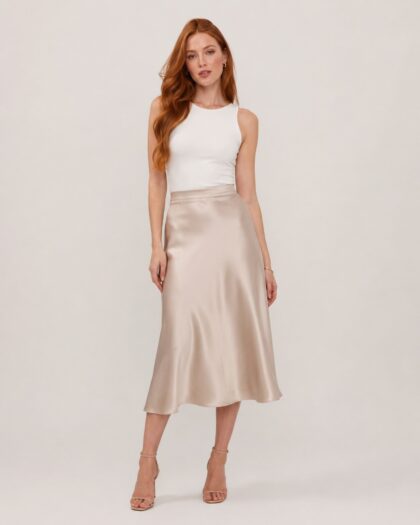 Satin A-Line Midi Skirt